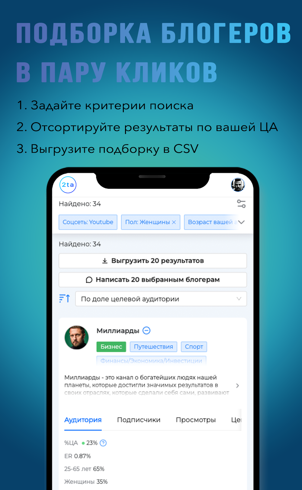 2TA — Ищите блогеров для рекламы вашего бренда по параметрам целевой ...