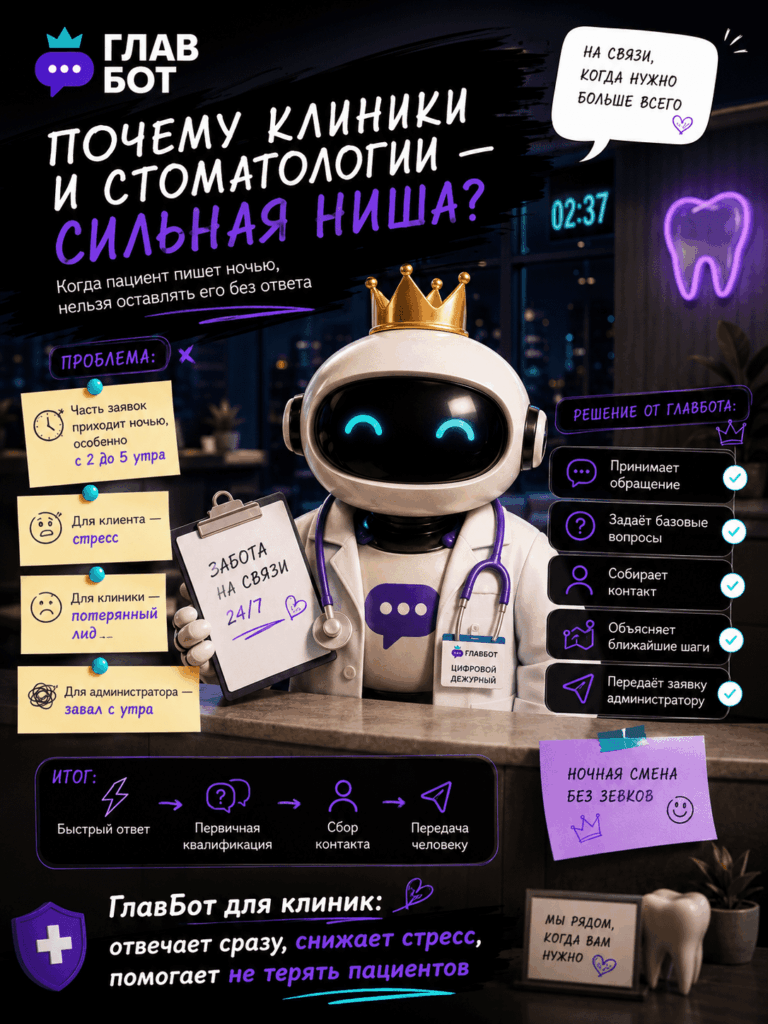 ГлавБот для клиник помогает быстро отвечать даже ночью